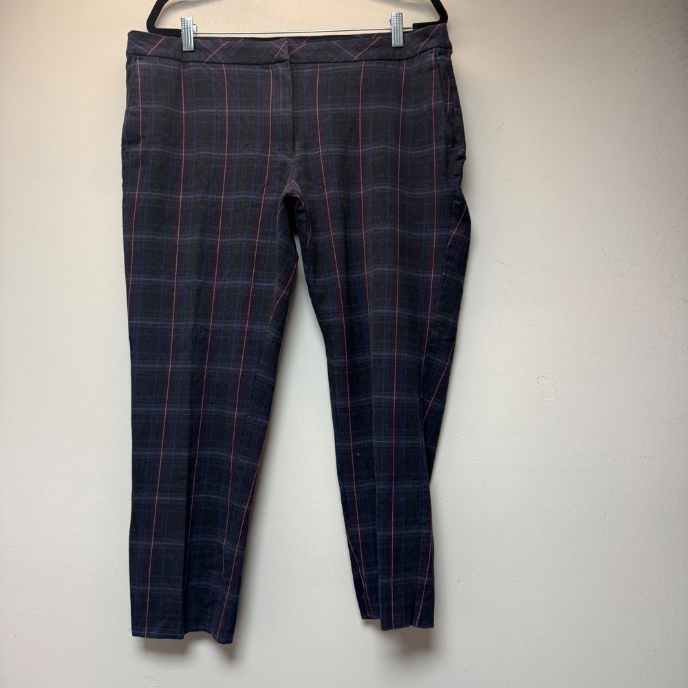 J. Jill Plaid Trousers Women 18 Navy Blue Excellent Premium Bi-Stretch Pants